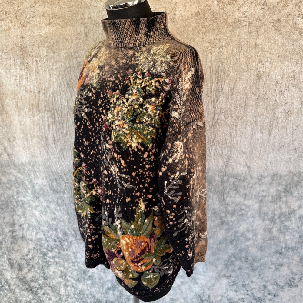 Vintage Lands End Distressed Bleached Floral Sweater - Medium